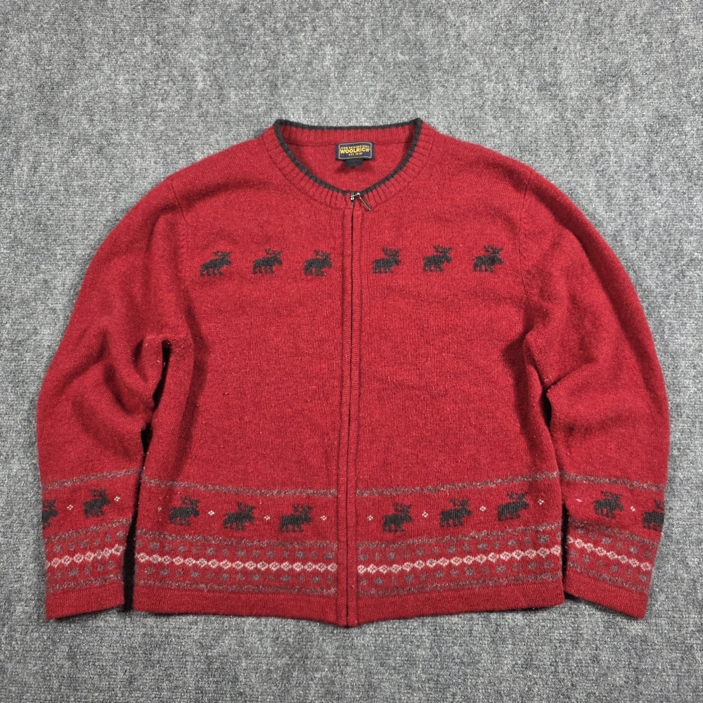 Woolrich 100% Lambswool Vintage Red Moose Full Zip Sweater M